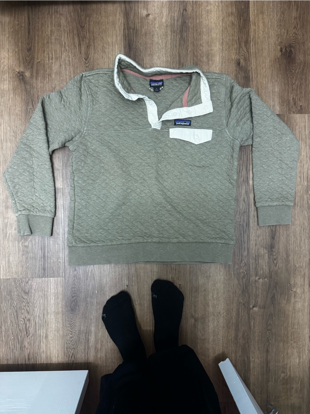Patagonia Olive Green Quilted Crewneck Pullover